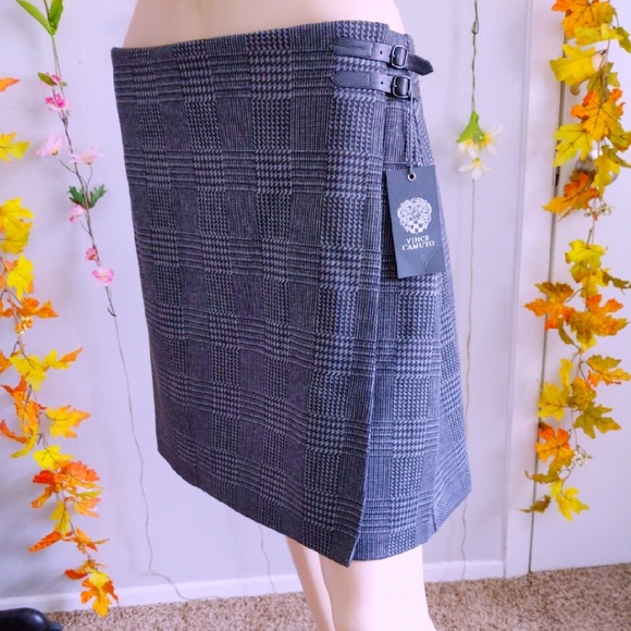 NWT VINCE CAMUTO PLAID SKIRT FAUX WRAP - Picture 5 of 9